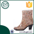 señora con la tela patrón de flor superior tobillo cuña alta talones verano singapur gumboot B-812